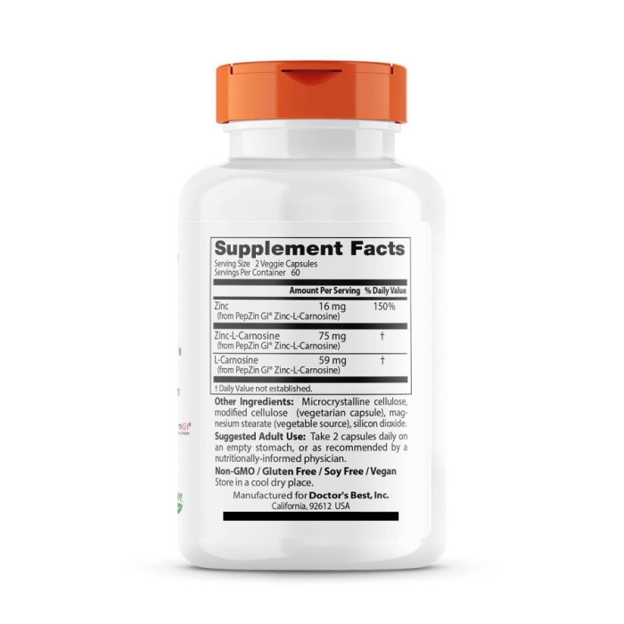 Вітаміни та мінерали Doctor's Best PepZin Gl, 120 вегакапсул