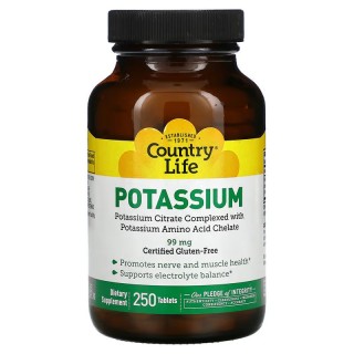 Витамины и минералы Country Life Potassium 99 mg, 250 таблеток