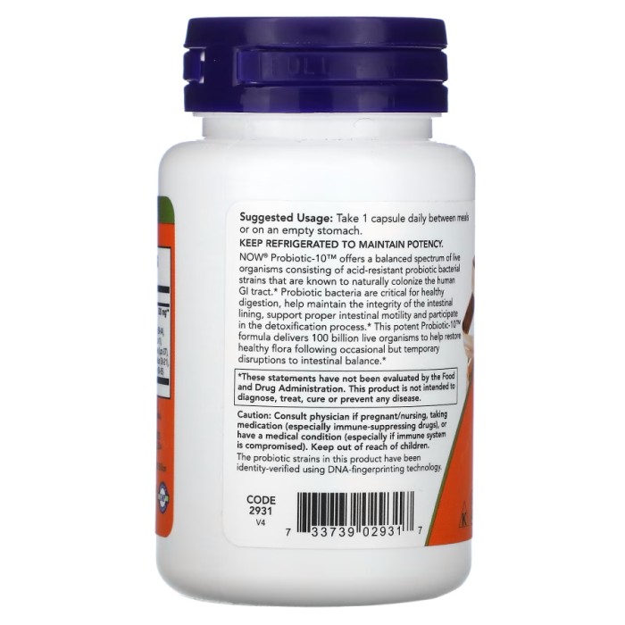 Пробиотики и пребиотики NOW Probiotic-10 100 billion, 30 вегакапсул