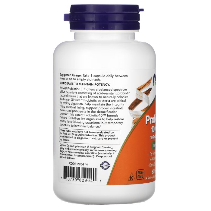 Пробиотики и пребиотики NOW Probiotic-10 100 billion, 60 вегакапсул
