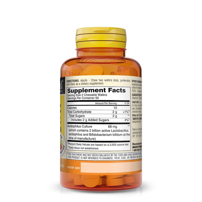 Пробіотики і пребіотики Mason Natural Probiotic Acidophilus With Bifidus 2 Billion CFU, 100 жувальних таблеток