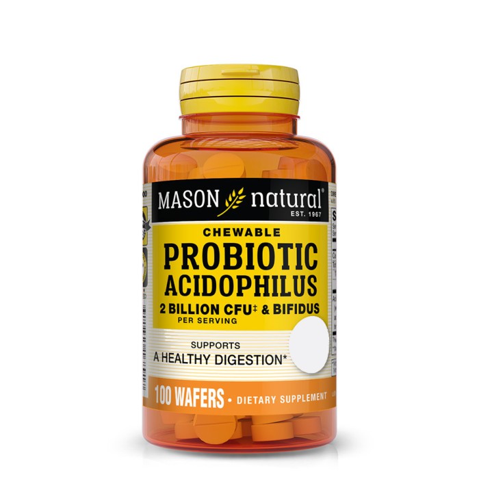Пробіотики і пребіотики Mason Natural Probiotic Acidophilus With Bifidus 2 Billion CFU, 100 жувальних таблеток
