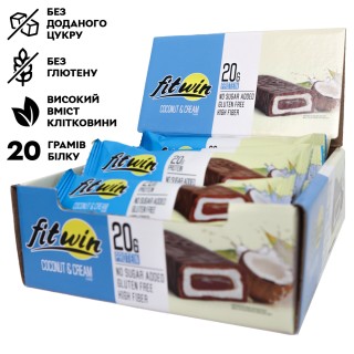 Батончик FitWin Protein Bar 33%, 12x60 грамм Кокосовый крем