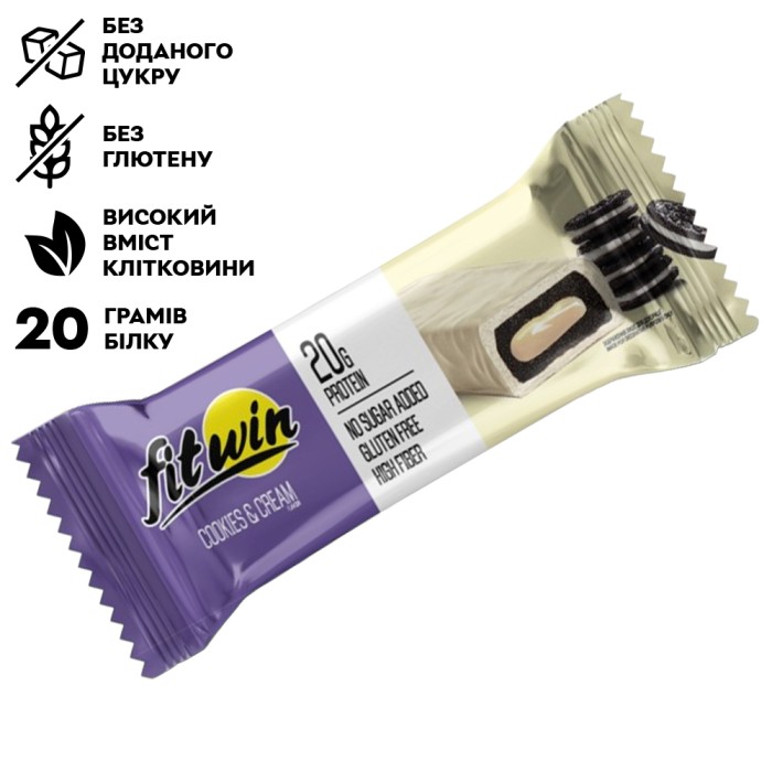 Батончик FitWin Protein Bar 33%, 60 грамм Печенье-крем