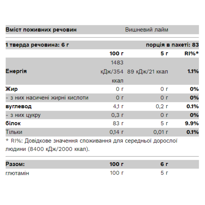 100% Glutamine - 500g Cherry Lime
