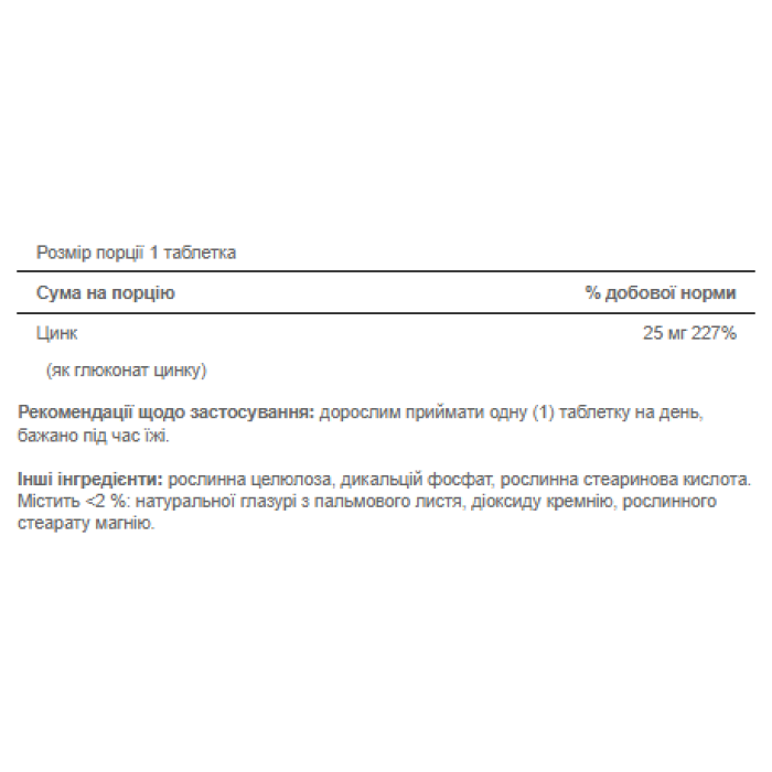 Цинк 25 мг - 100 таблеток