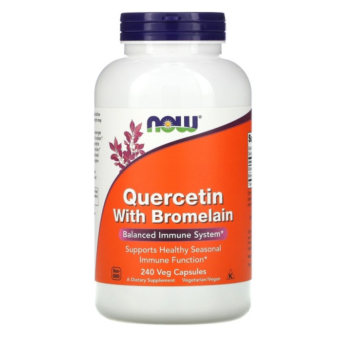 Натуральная добавка NOW Quercetin with Bromelain, 240 вегакапсул.