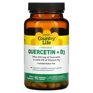 Натуральная добавка Country Life Quercetin+D3, 90 вегакапсул