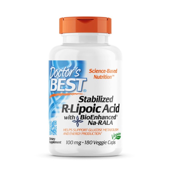 Натуральна добавка Doctor's Best Stabilized R-Lipoic Acid 100 mg, 180 вегакапсул
