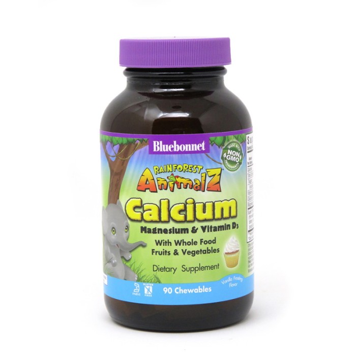 Витамины и минералы Bluebonnet Nutrition Rainforest Animalz Calcium Magnesium Vitamin D3, 90 жевательных таблеток