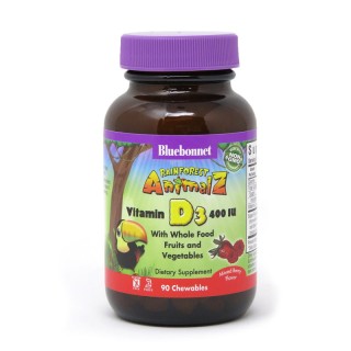 Вітаміни та мінерали Bluebonnet Nutrition Rainforest Animalz Vitamin D3 400IU, 90 жувальних таблеток