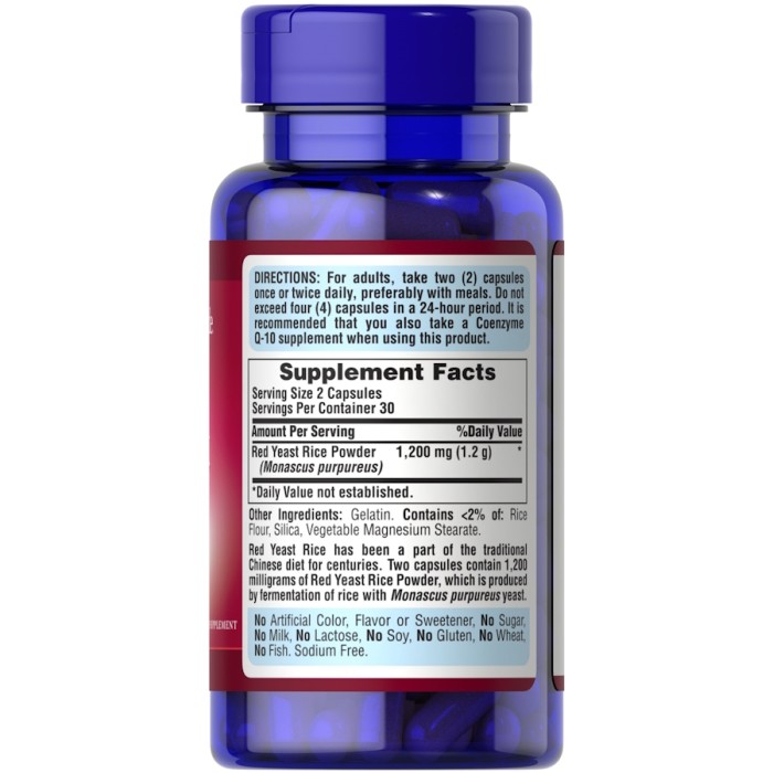 Натуральна добавка Puritan's Pride Red Yeast Rice 600 mg, 60 капсул