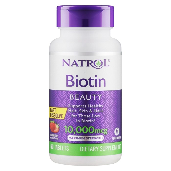 Витамины и минералы Natrol Biotin 10000 mcg, 60 таблеток - клубника