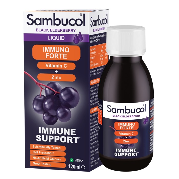 Натуральна добавка Sambucol Black Elderberry Immuno Forte + Vitamin C + Zinc, 120 мл