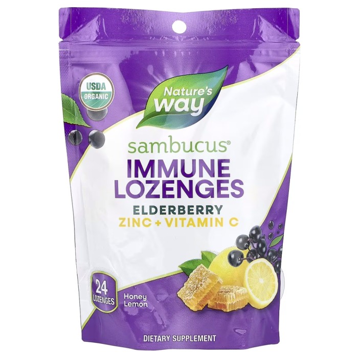 Натуральна добавка Nature's Way Sambucus Immune Lozenges, 24 льодяники Лимон-мед