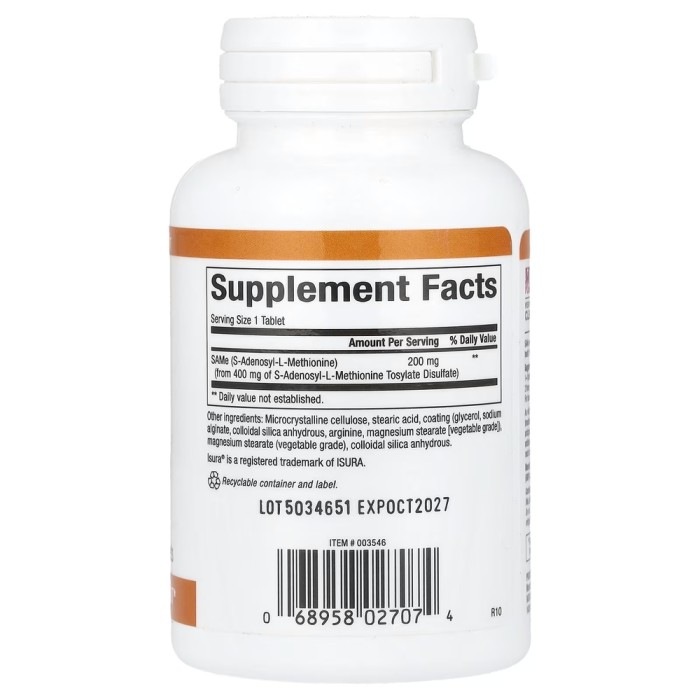 Амінокислота Natural Factors SAMe 200 mg, 30 таблеток