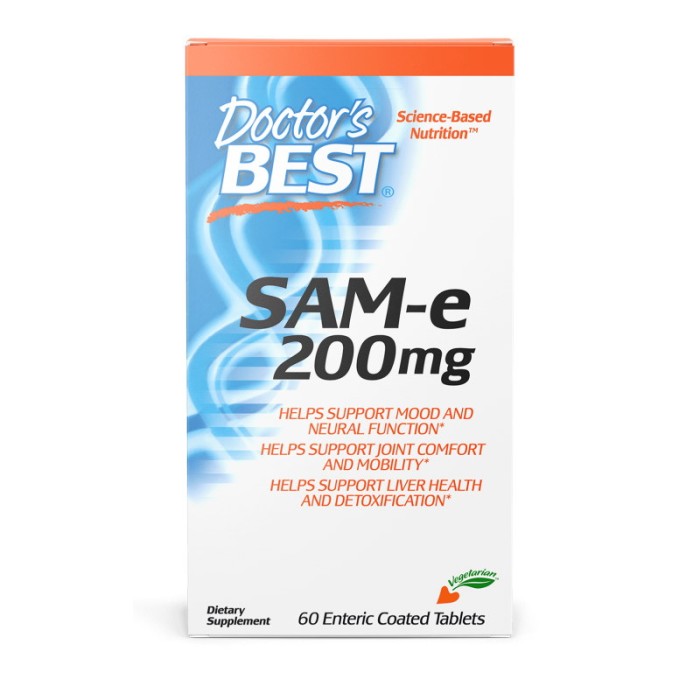 Амінокислота Doctor's Best SAM-e (S-Adenosyl-L-Methionine) 200 mg, 60 таблеток
