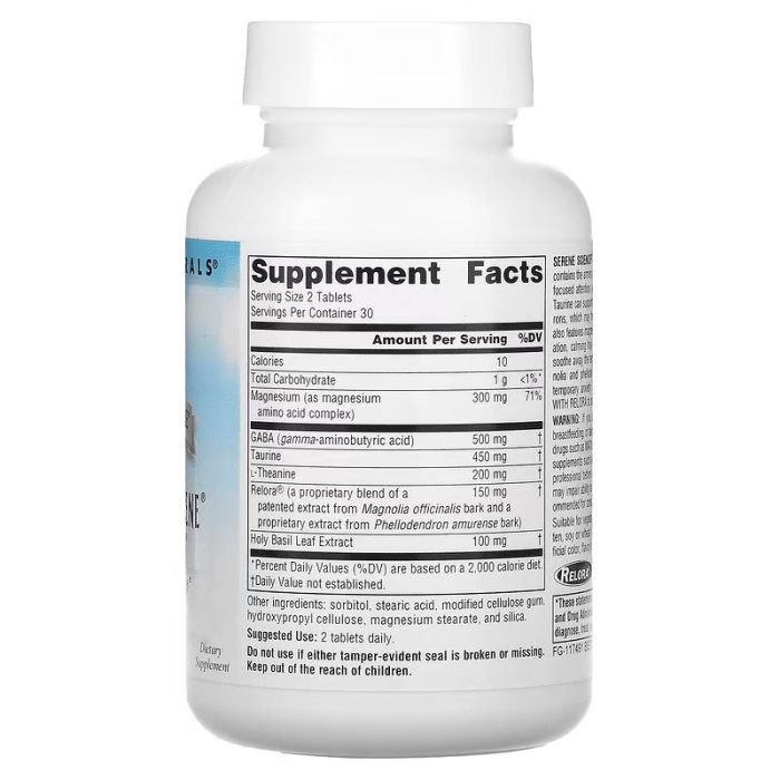 Амінокислота Source Naturals Serene Science Theanine Serene with Relora, 60 таблеток