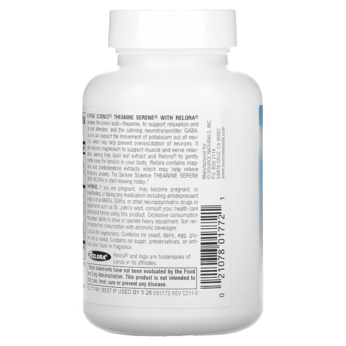 Амінокислота Source Naturals Serene Science Theanine Serene with Relora, 60 таблеток