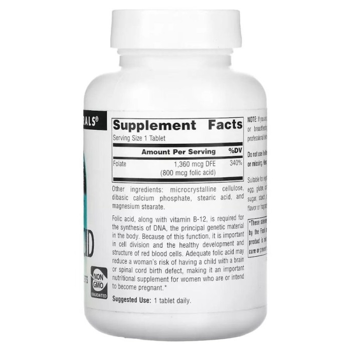 Витамины и минералы Source Naturals Folic Acid 800 mcg, 200 таблеток