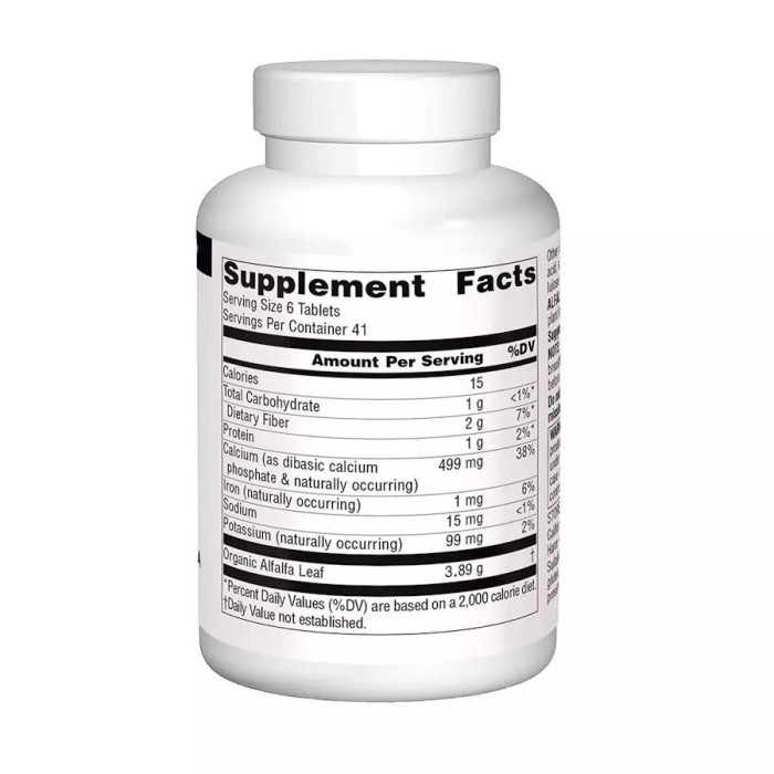 Натуральная добавка Source Naturals Alfalfa 648 mg, 250 таблеток