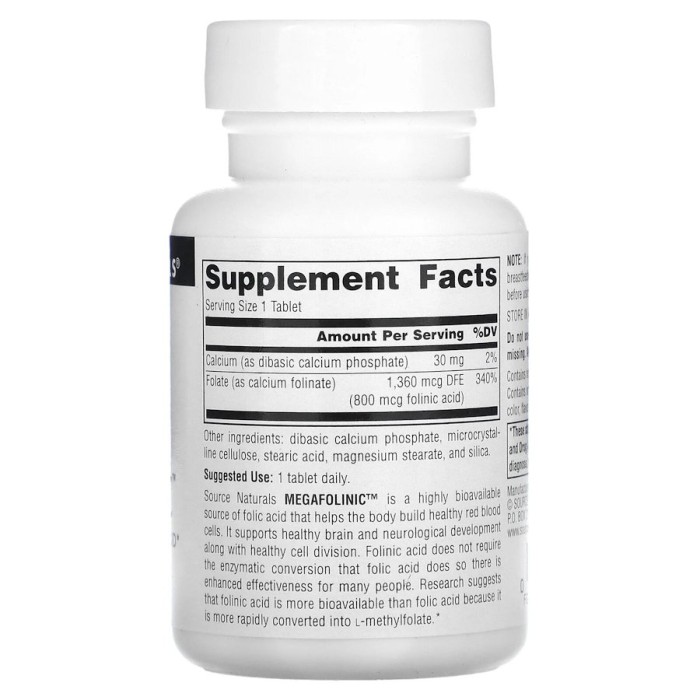 Вітаміни та мінерали Source Naturals MegaFolinic 800 mg, 120 таблеток