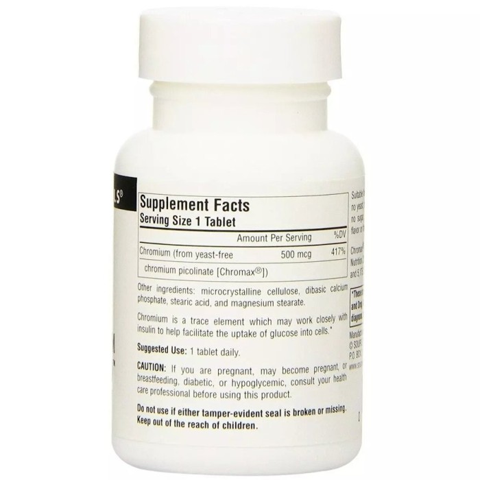 Витамины и минералы Source Naturals Ultra Chromium Picolinate 500 mcg, 60 таблеток