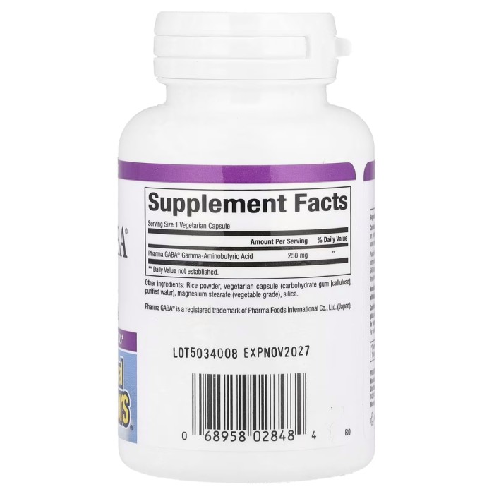 Амінокислота Natural Factors Stress-Relax Pharma GABA 250 mg, 60 вегакапсул