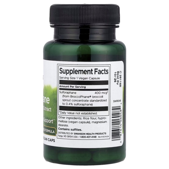 Натуральна добавка Swanson Sulforaphane 400 mg, 60 вегакапсул