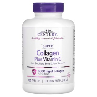Препарат для суглобів і зв'язок 21st Century Super Collagen Plus Vitamin C 6000 mg, 180 таблеток