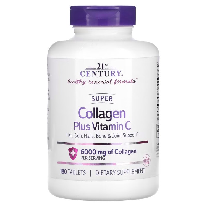 Препарат для суглобів і зв'язок 21st Century Super Collagen Plus Vitamin C 6000 mg, 180 таблеток