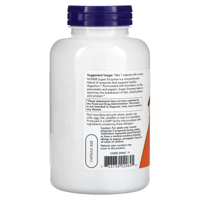 Натуральна добавка NOW Super Enzymes, 180 капсул