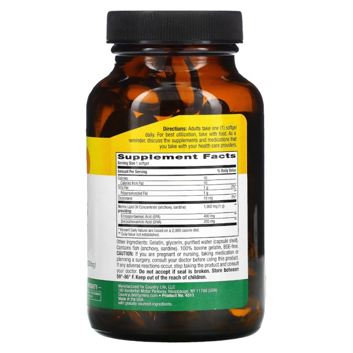 Жирні кислоти Country Life Super Omega-3, 60 капсул