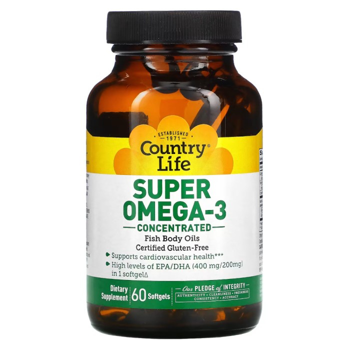 Жирні кислоти Country Life Super Omega-3, 60 капсул