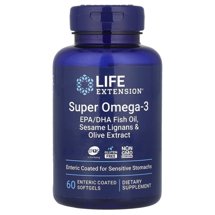 Жирні кислоти Life Extension Super Omega-3 Enteric Coated, 60 капсул