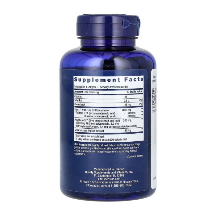 Супер Омега-3 EPA/DHA Риб'ячий жир, лігнани кунжуту та екстракт оливи - 240 м'яких капсул