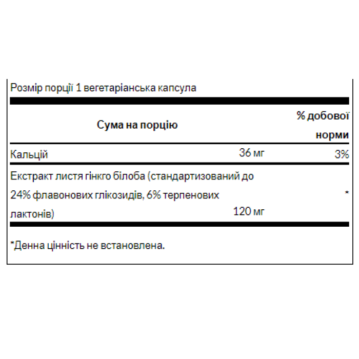 Екстракт гінкго білоба 120 мг - 100 рослинних капсул