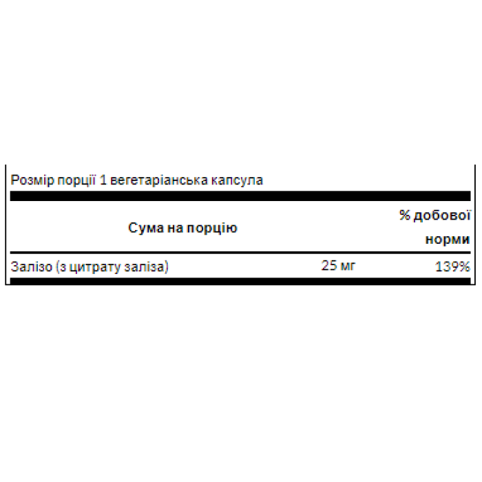 Цитрат заліза 25 мг - 60 вегетаріанських капсул