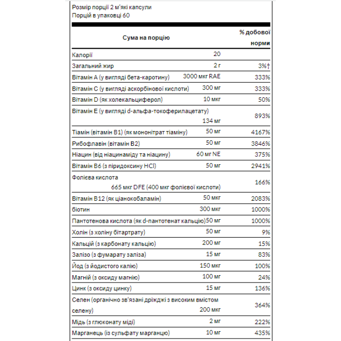 Мульти без заліза - Висока ефективність - 120 капсул
