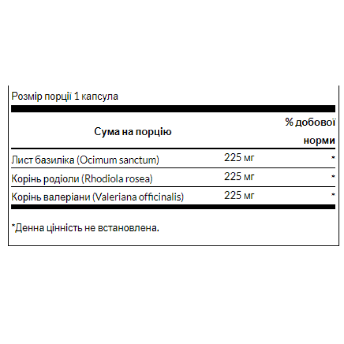 Комплекс для лікування стресу з родіолою та базиліком (Святий) та валеріаною - 180 капсул