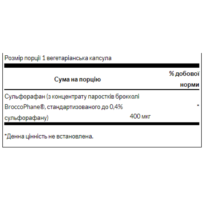 Сульфорафан з екстракту паростків броколі 400 мкг - 60 вегетаріанських капсул