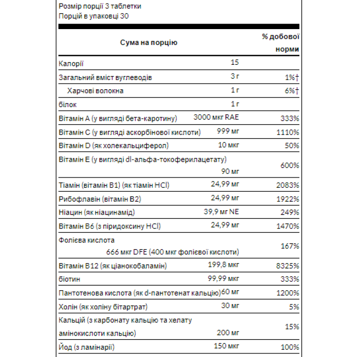 Мультивітамінний мінерал Whole Food Formula - 90 таблеток