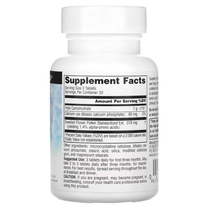 Натуральная добавка Source Naturals Swedish Flower Pollen, 90 таблеток