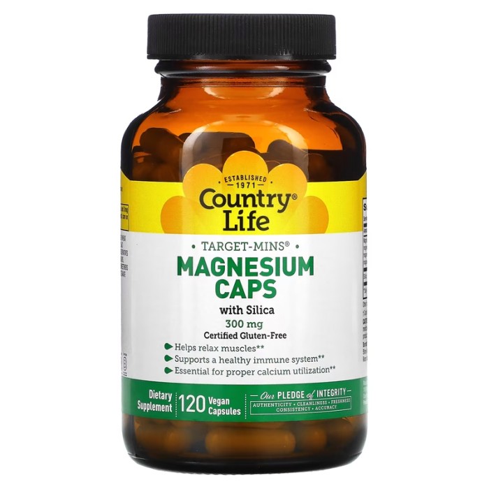 Вітаміни та мінерали Country Life Target-Mins Magnesium Caps with Silica 300 mg, 120 вегакапсул