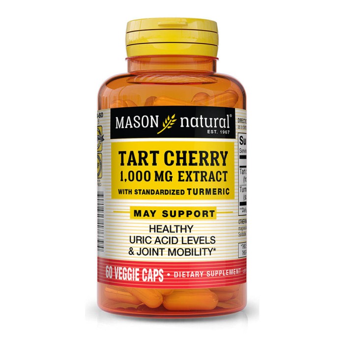Натуральна добавка Mason Natural Tart Cherry 1000 mg Extract With Turmeric, 60 вегакапсул