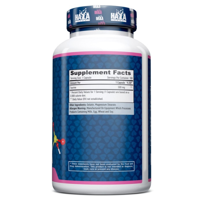 Амінокислота Haya Labs Taurine 500 mg, 100 капсул