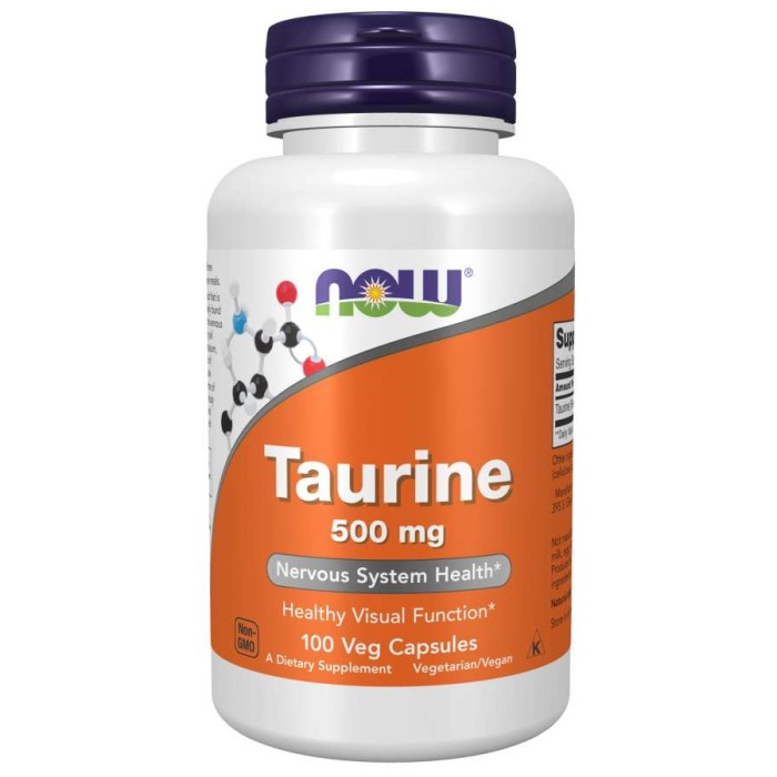 Амінокислота NOW Taurine 500 mg, 100 вегакапсул