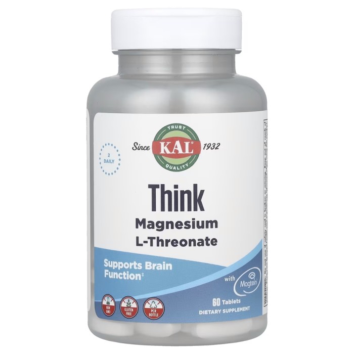 Витамины и минералы KAL Think Magnesium L-Threonate, 60 таблеток