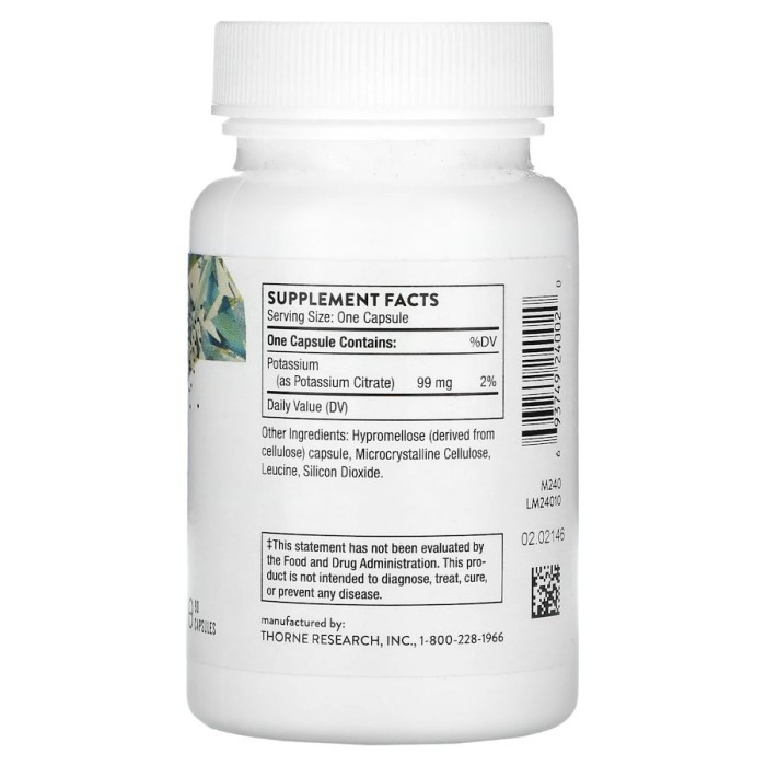 Вітаміни та мінерали Thorne Potassium Citrate, 90 вегакапсул
