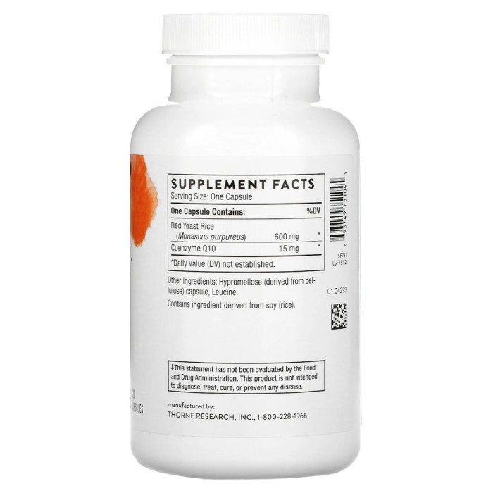 Натуральна добавка Thorne Red Yeast Rice + CoQ10, 120 капсул